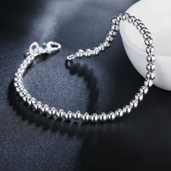 Sterling Silver Plated Beaded Minimalist Bracelet 8” - Picture 1 of 6